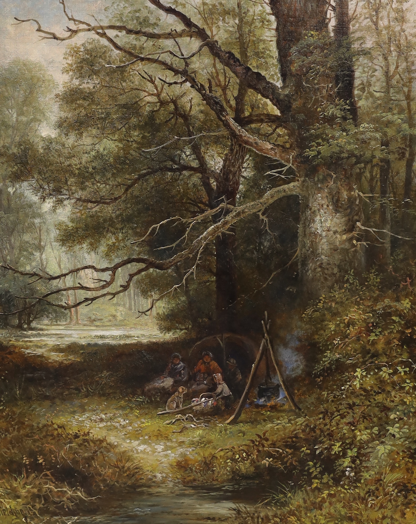 George Fielding (19th. C), pair of oils on canvas, Woodland encampments, each signed, 75 x 62cm